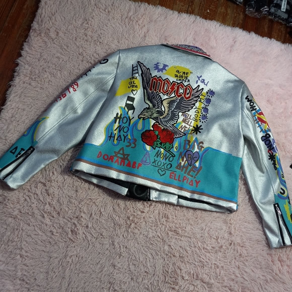 Azalea Wang Femi luxury designer graphic punk jacket! "Phoenix" moto sold out! - Picture 5 of 14